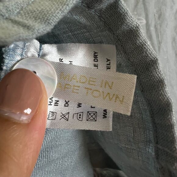 Ilse Menck 100% Linen Blouse Cap Sleeve Button Front Drawstring Collar Gray 36 - Picture 6 of 9